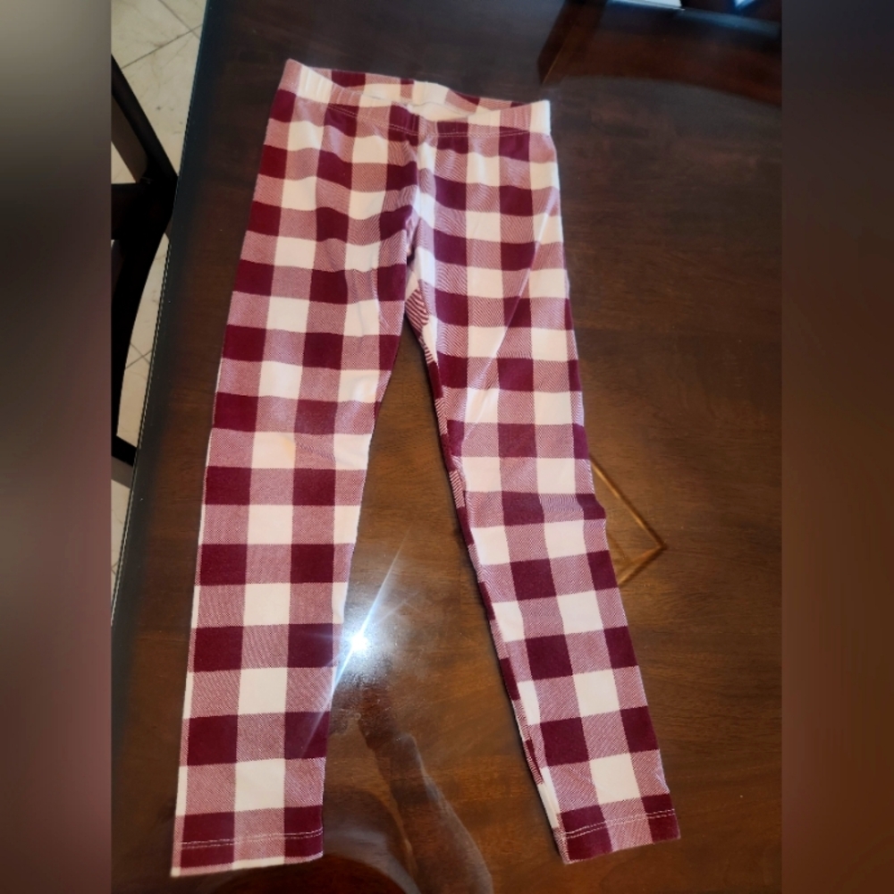 Cat & Jack Girls Maroon Cream Plaid Leggings Size 6/6X Like New